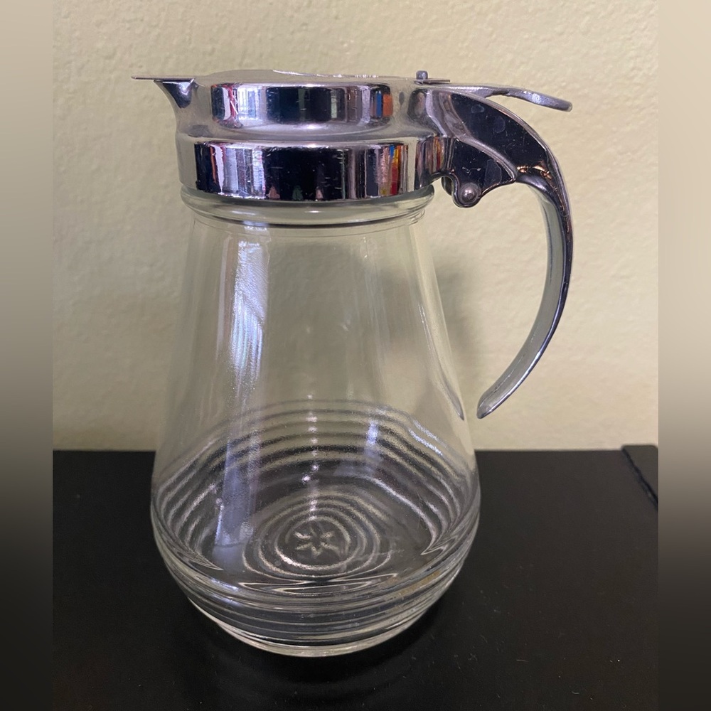 Vintage Cafe style Glass Syrup Dispenser with Silver Lid (c-15)